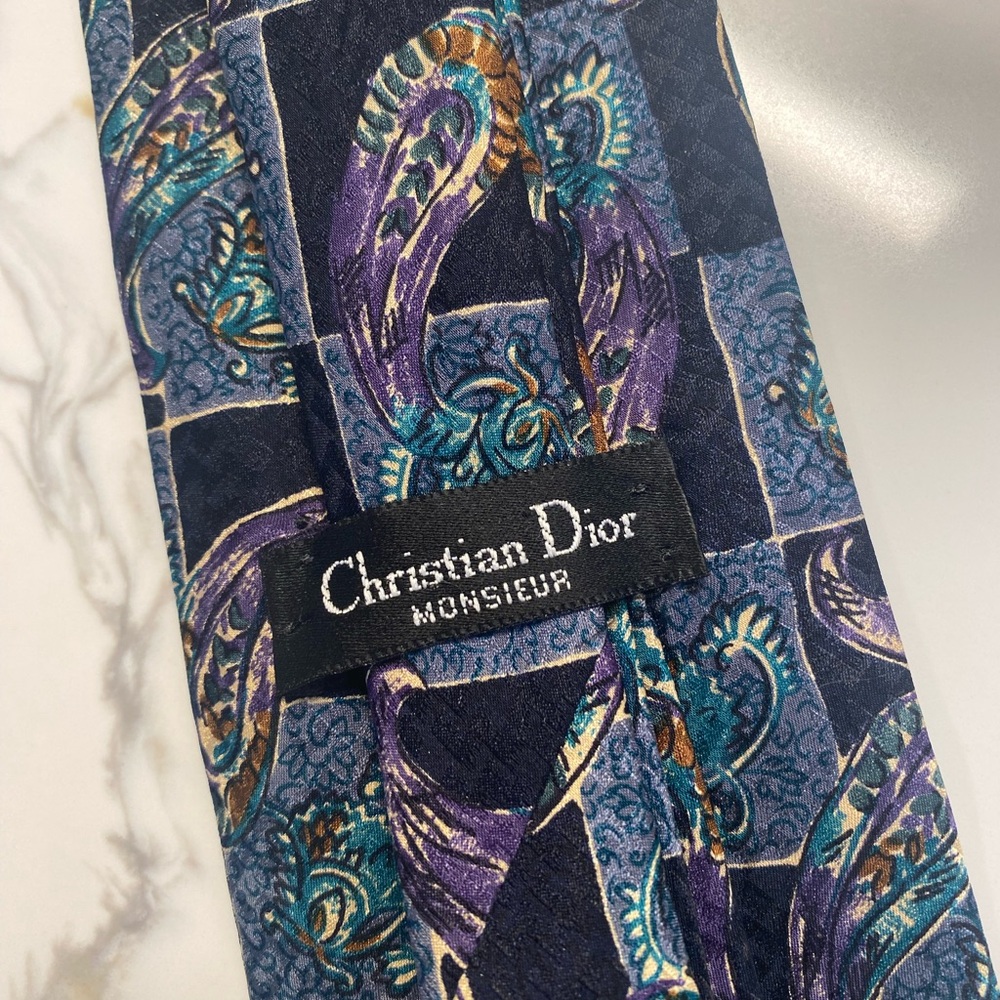 Vintage Dior Blue and Purple Paisley Tie